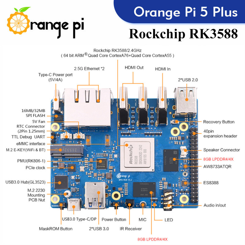 오렌지 파이 5 플러스 싱글 보드 컴퓨터 RK3588  - Rockchip Rk3588 Development Board 리뷰 및 가격